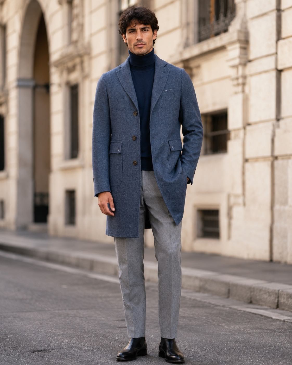 Abrigo Milano azul lana
